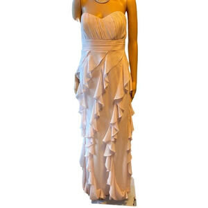 Belle Badgley Mischka Baby Pink Prom Evening Wear Ruffle Maxi Dress Size 6